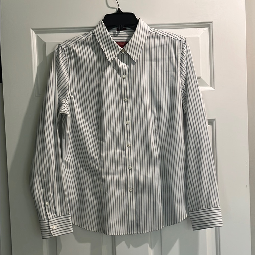 Talbots White and Blue Button Down Shirt with Classic Collar